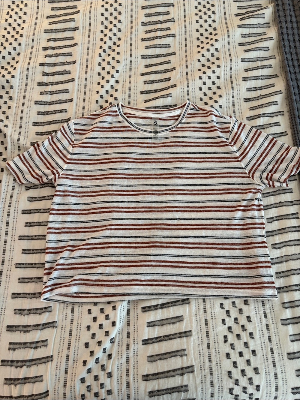 Lou & Grey Short Sleeve Striped Tee - White with Rust and Black Stripes